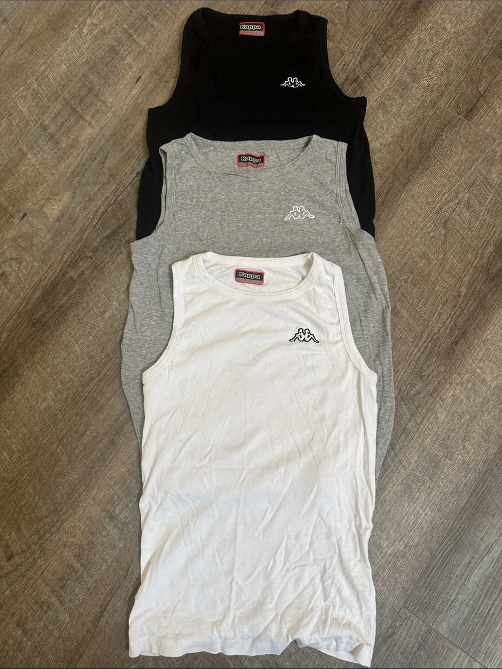 Kappa Sleeveless Logo Tanks in Black, Gray & White - 3 Pack Small